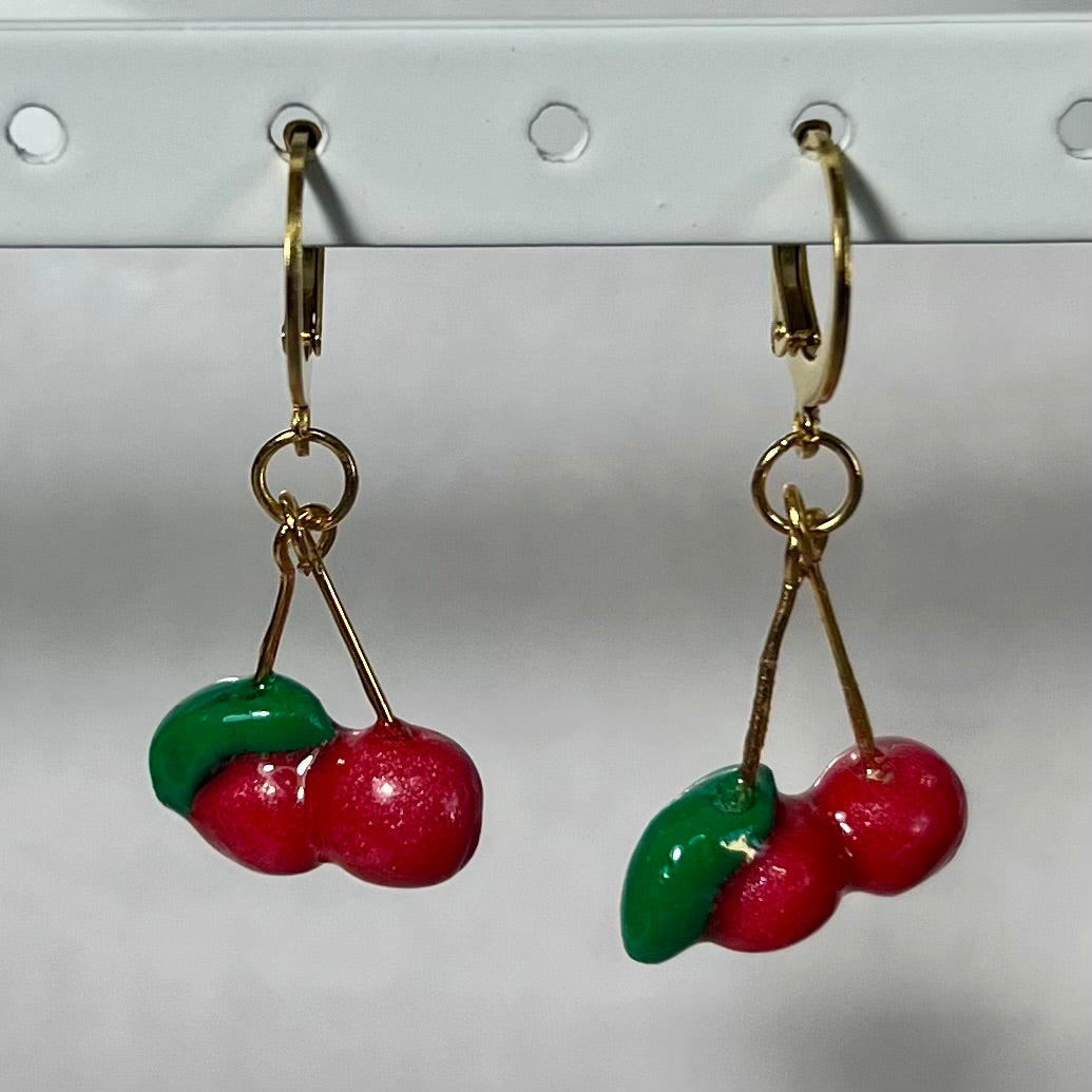 Boucles d'Oreilles Fruits en acier inoxydable fait main – Citron-Fraise-Palmier-Orange-Cerise-Ananas–Avocats- dorée ou argentée