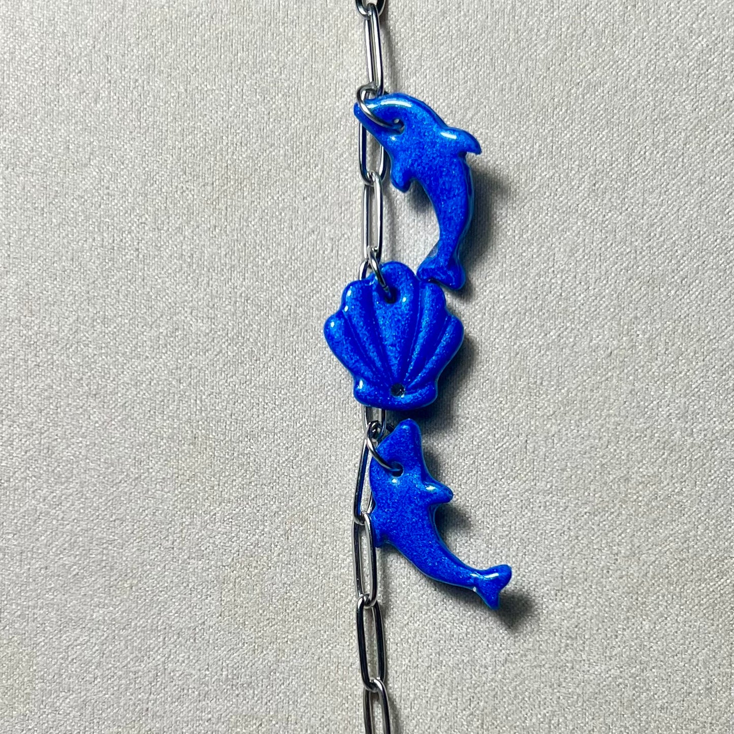Bracelet Marin en Acier Inoxydable et Pâte Polymère – Coquillage , Poisson et Dauphin
