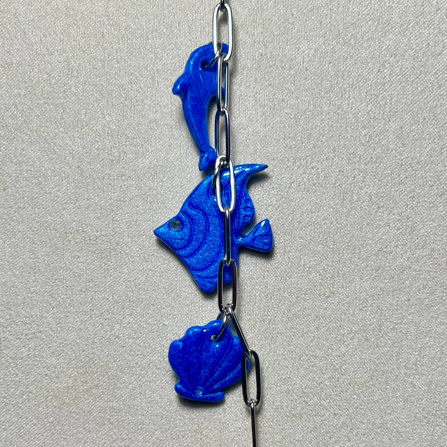 Bracelet Marin en Acier Inoxydable et Pâte Polymère – Coquillage , Poisson et Dauphin
