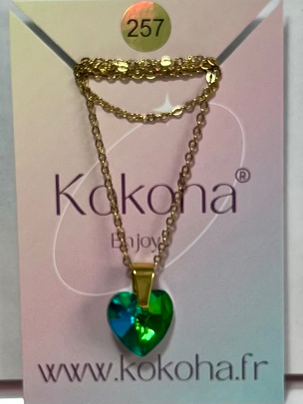 Collier Élégance cœur Cristal en Acier Inoxydable