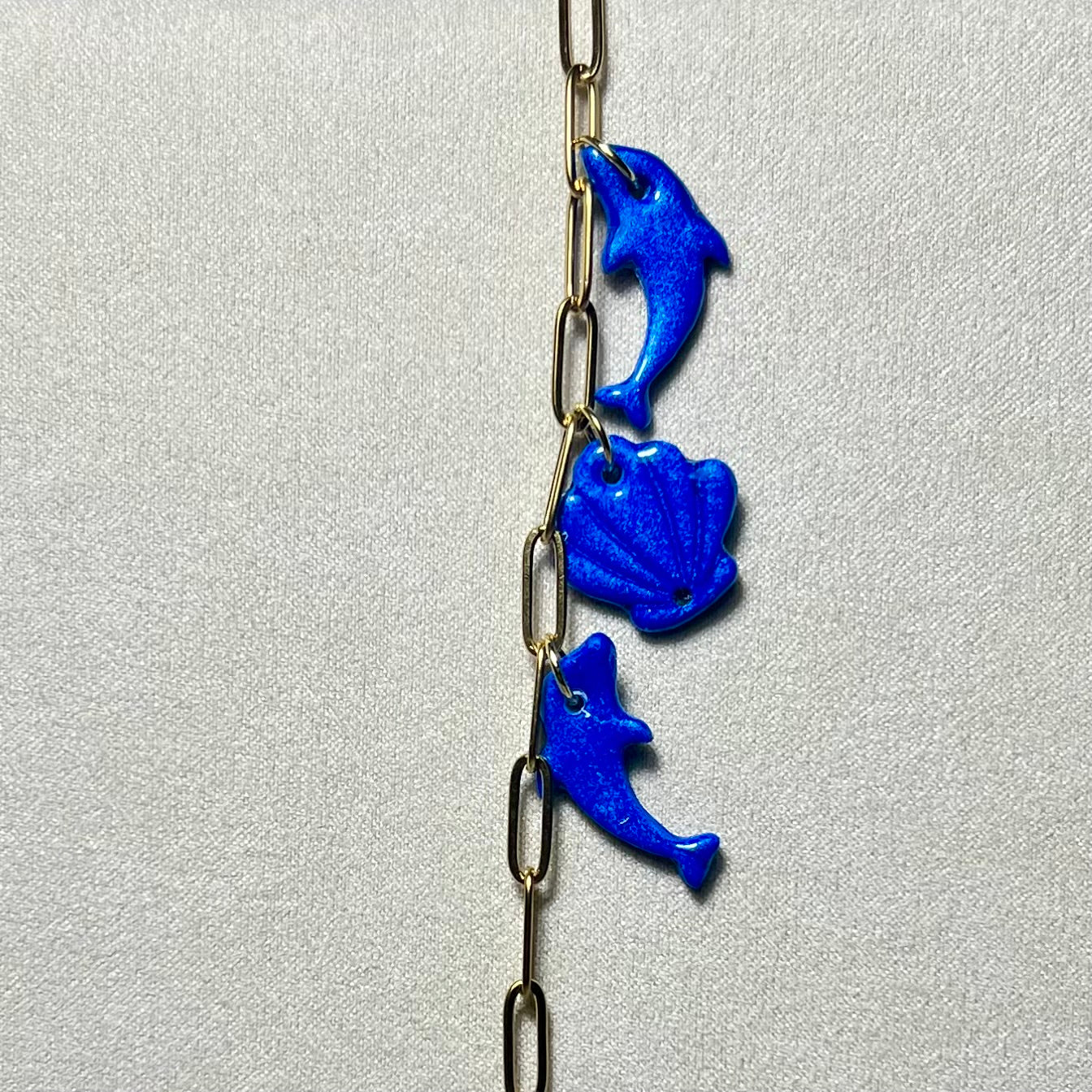 Bracelet Marin en Acier Inoxydable et Pâte Polymère – Coquillage , Poisson et Dauphin