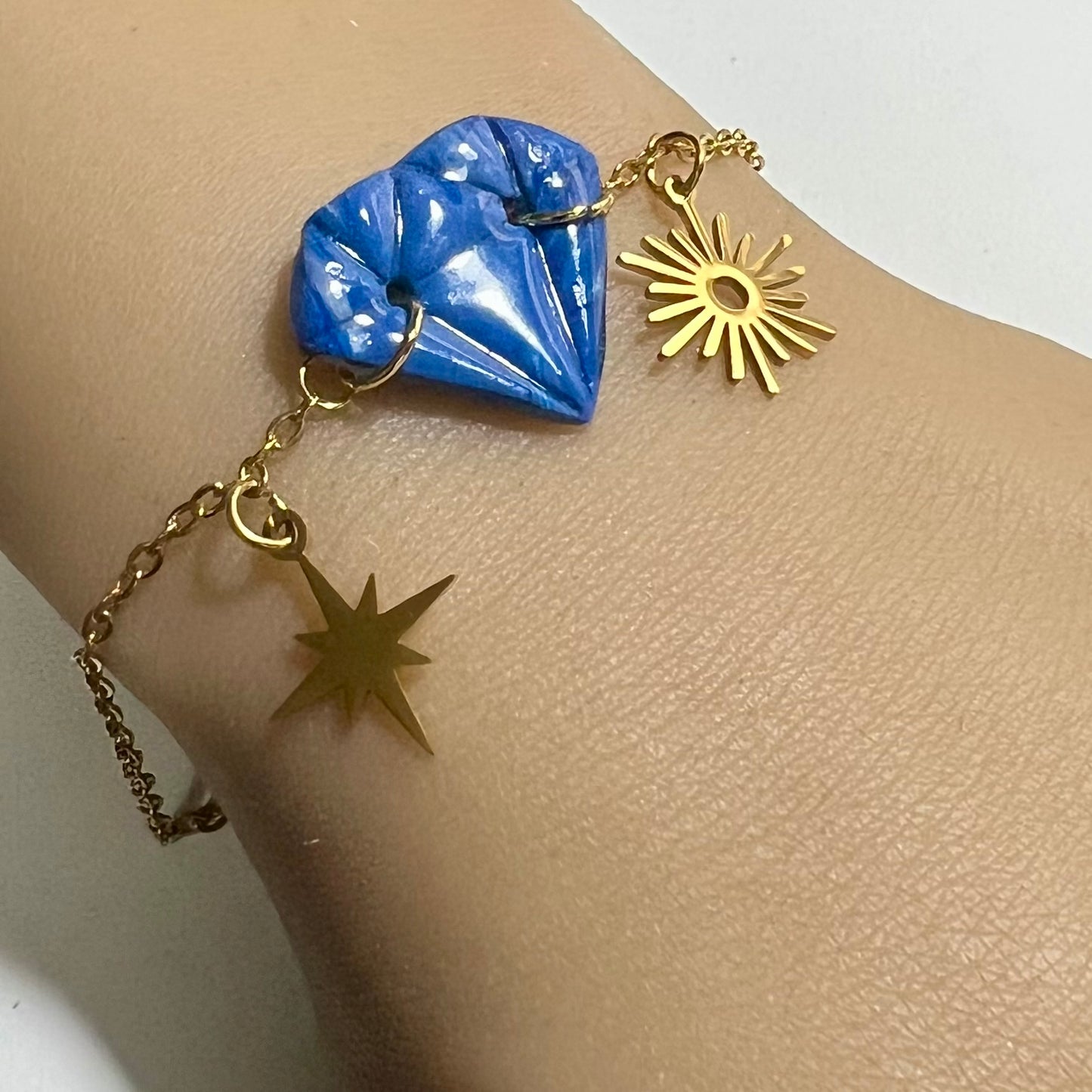 Bracelet Diams – acier inoxydable et pâte polymère – Diamant marbré ou métallisé avec charms uniques