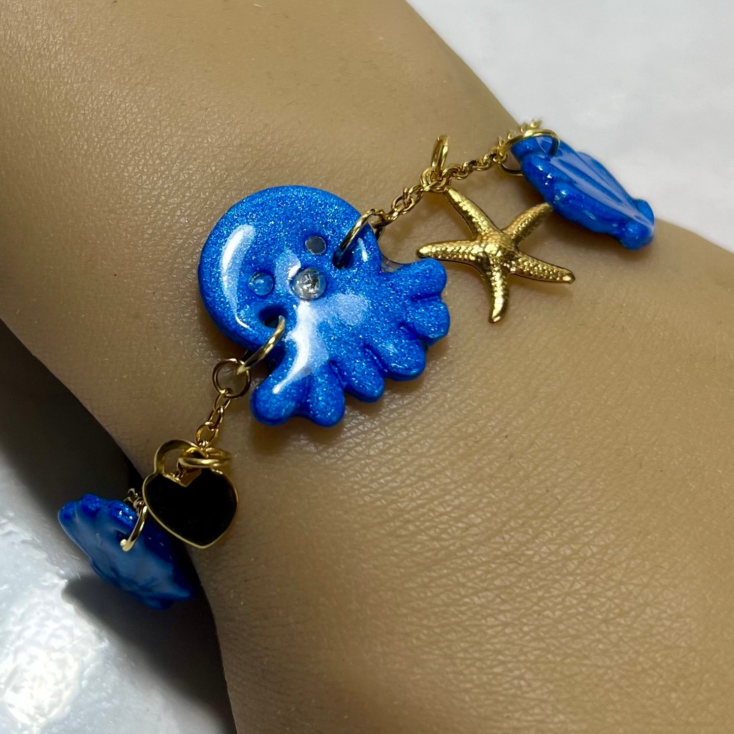 Bracelet Poulpy – Bijou marin fait main en acier inoxydable et pâte polymère métallisée (4 coloris)