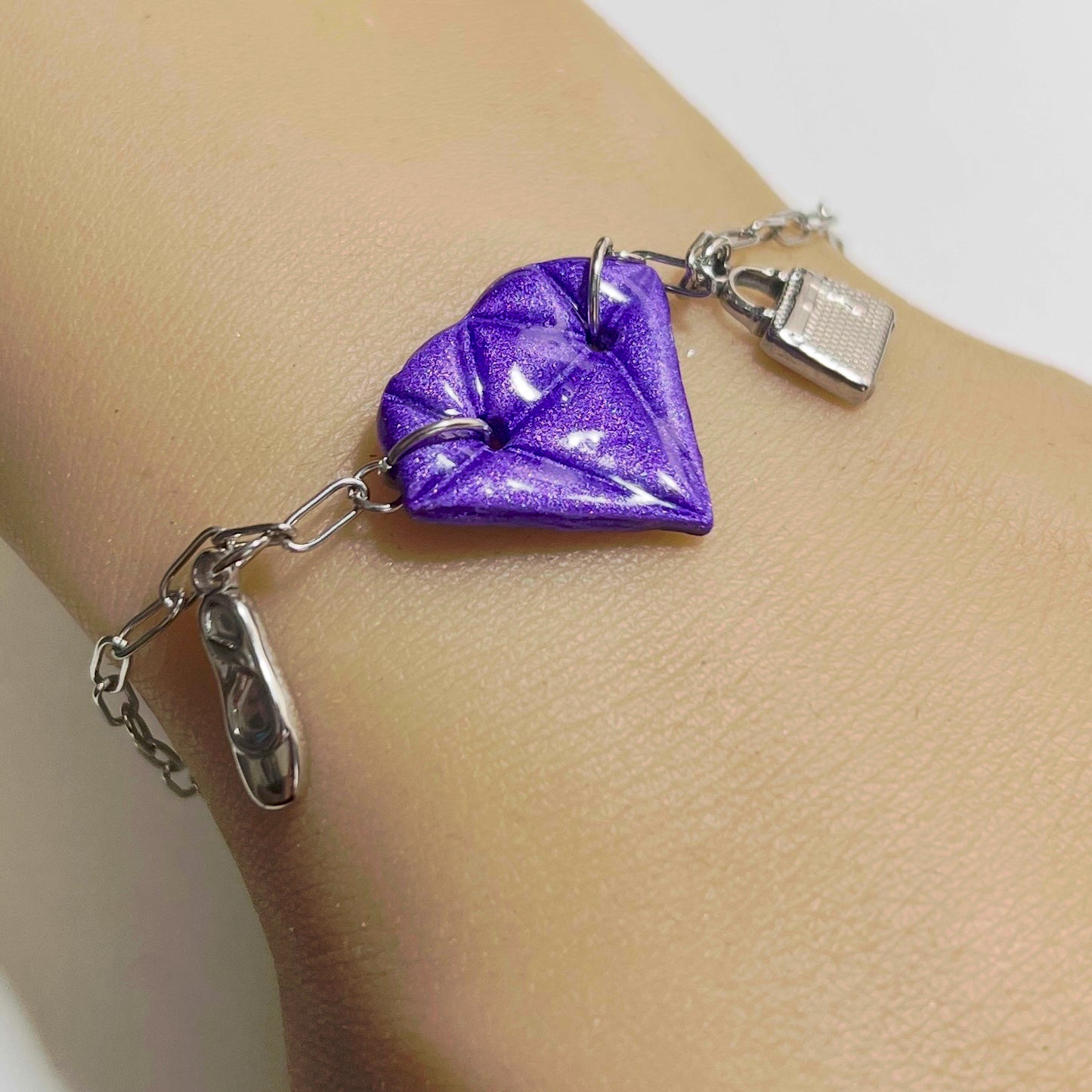 Bracelet Diams – acier inoxydable et pâte polymère – Diamant marbré ou métallisé avec charms uniques