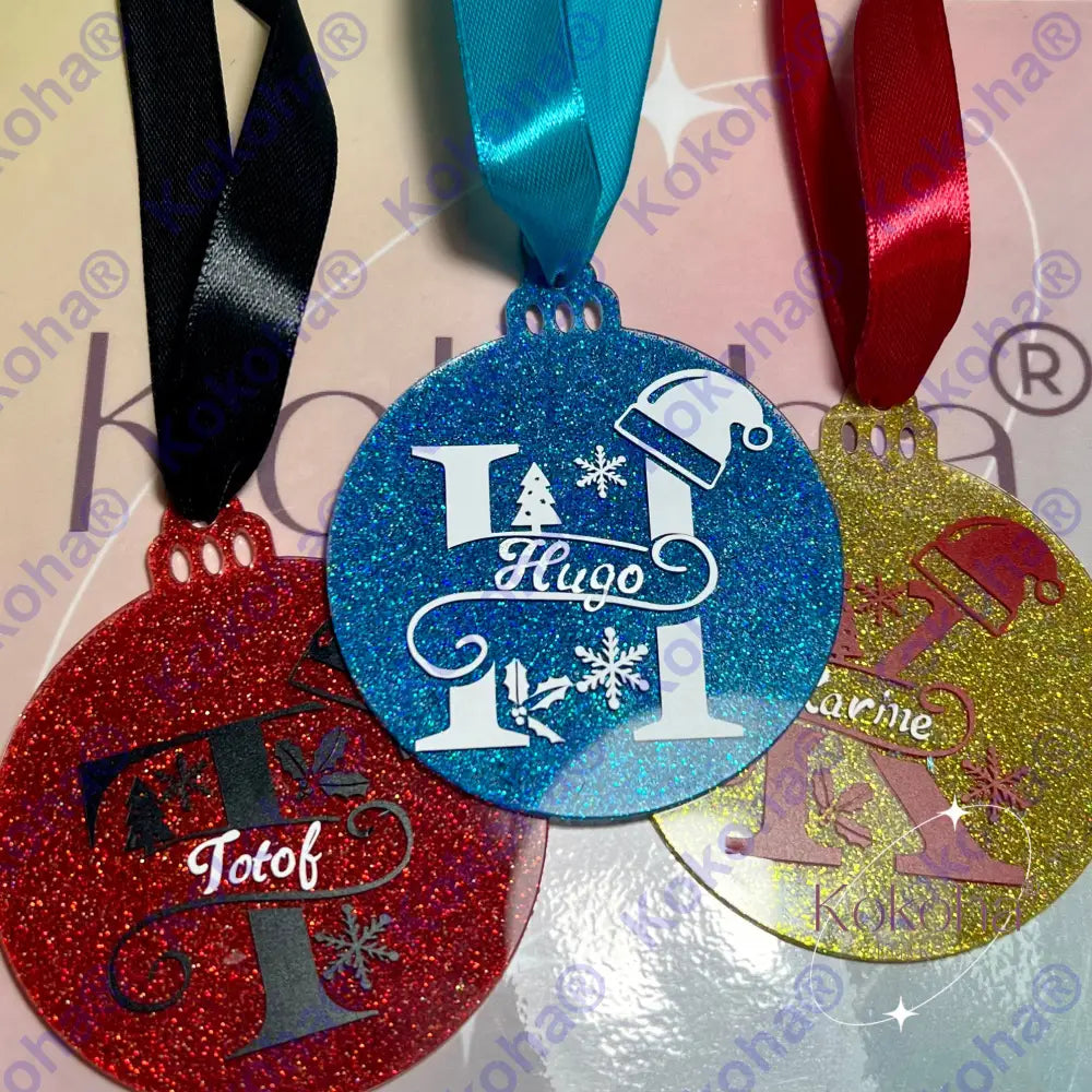 Boule plate Noël initiale - boule noël