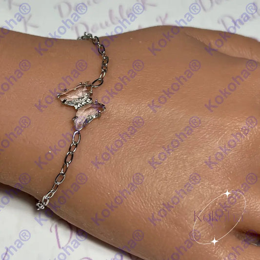  bracelet taurenis papillon cristal strass argenté acier inoxydable pas cher bonne qualité double k nails pierre véritable