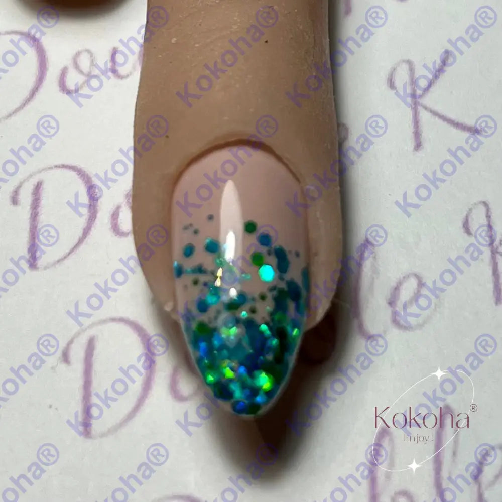 Kit De Press On Nails Bb004 Pailleté Turquoise Désign