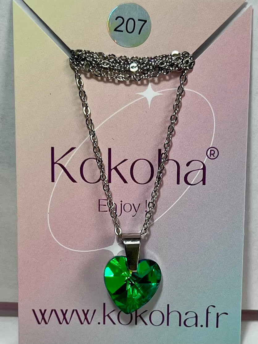 Collier Élégance cœur Cristal en Acier Inoxydable