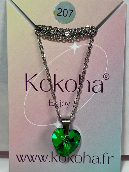 Collier Élégance cœur Cristal en Acier Inoxydable