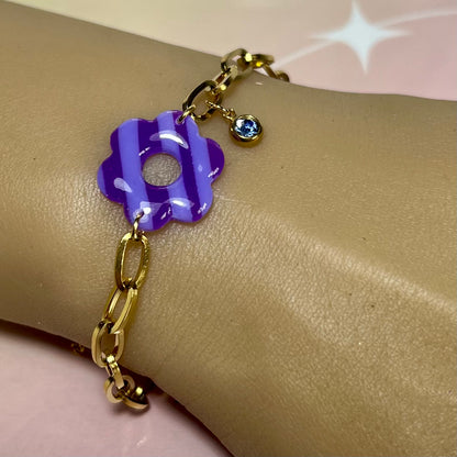 Bracelets Flora – Fleurs en pâte polymère et pierres fines/Strass sur acier inoxydable