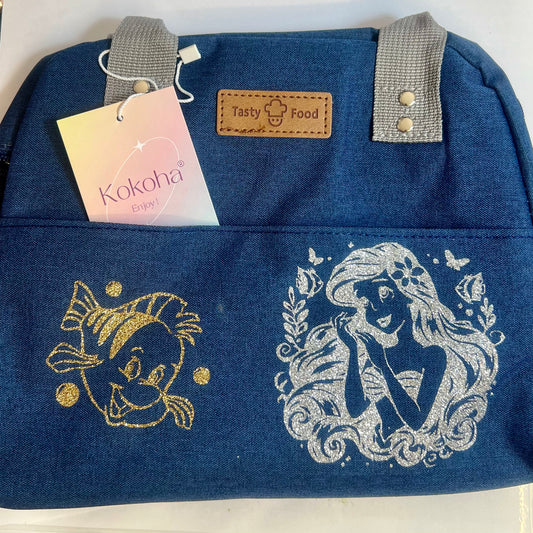 Lunch bag isotherme bleu personnalisé avec motifs pailletés de sirène et poisson – Kokoha