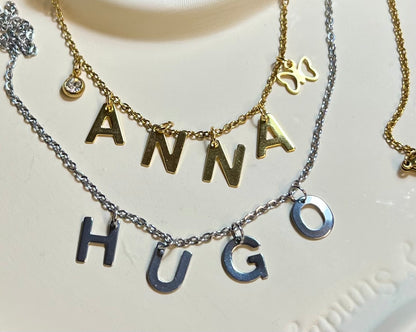 Collier Prénom Personnalisable en Acier Inoxydable – Lettres et Symboles Doré ou Argenté