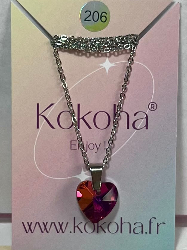 Collier Élégance cœur Cristal en Acier Inoxydable