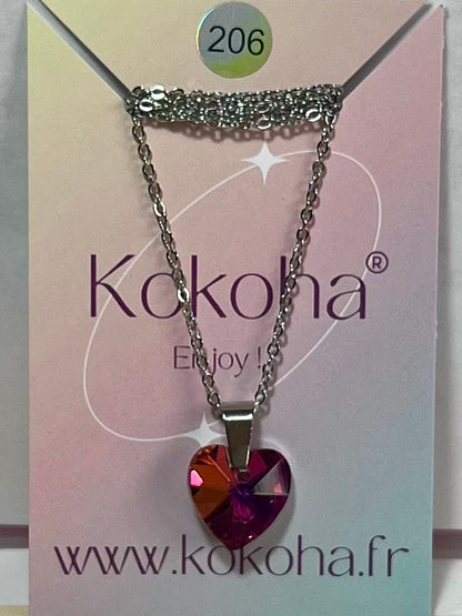 Collier Élégance cœur Cristal en Acier Inoxydable