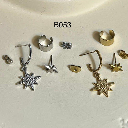 Mono Boucle d’Oreilles et Bague d'oreilles en Acier Inoxydable B053 – Doré ou Argenté | Hypoallergéniques et Résistantes à l’Eau