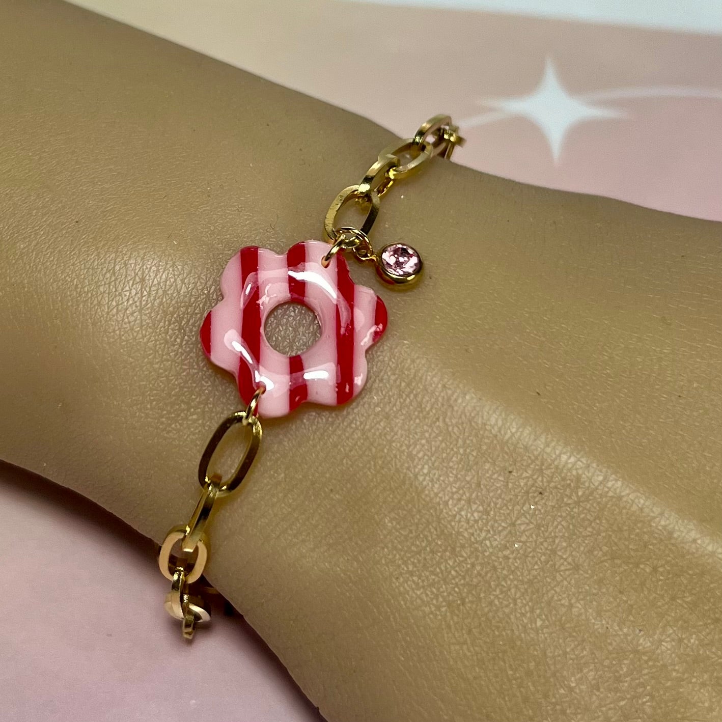 Bracelets Flora – Fleurs en pâte polymère et pierres fines/Strass sur acier inoxydable
