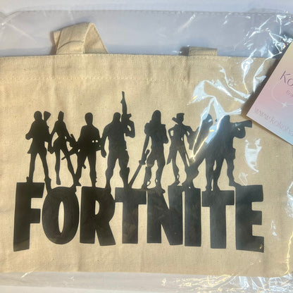 Petit sac crème en coton décoré fortnite – Kokoha