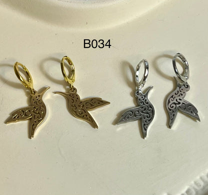 Boucles d’Oreilles en Acier Inoxydable B034 – Doré ou Argenté | Hypoallergéniques et Résistantes à l’Eau