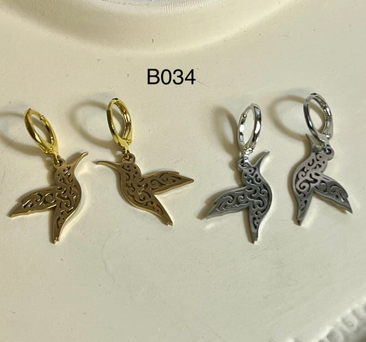 Boucles d’Oreilles en Acier Inoxydable B034 – Doré ou Argenté | Hypoallergéniques et Résistantes à l’Eau