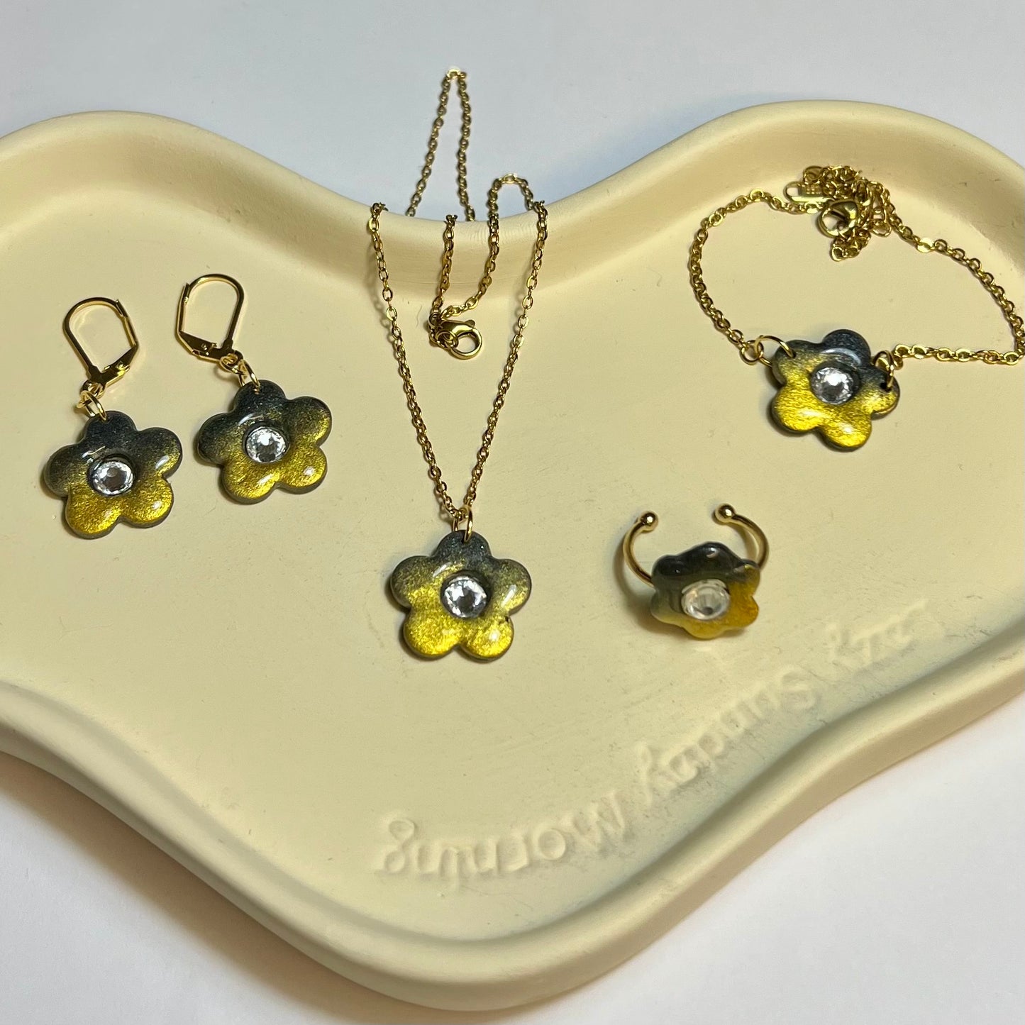 Parure Complète Acier Inoxydable & Pâte Polymère – Collier, Bracelet, Bague & Boucles Assortis | Coffret Cadeau