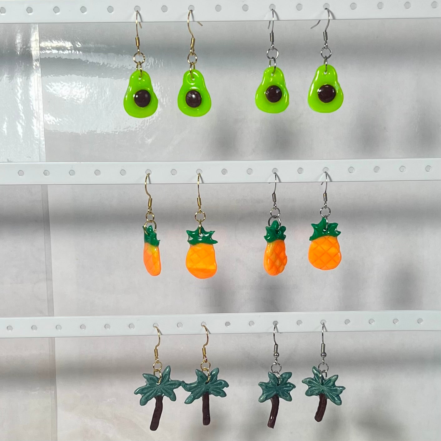 Boucles d'Oreilles Fruits en acier inoxydable fait main – Citron-Fraise-Palmier-Orange-Cerise-Ananas–Avocats- dorée ou argentée