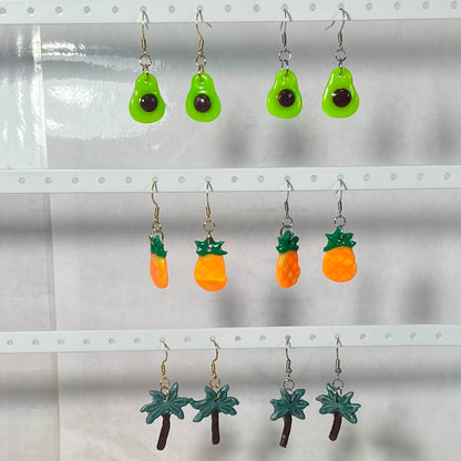 Boucles d'Oreilles Fruits en acier inoxydable fait main – Citron-Fraise-Palmier-Orange-Cerise-Ananas–Avocats- dorée ou argentée