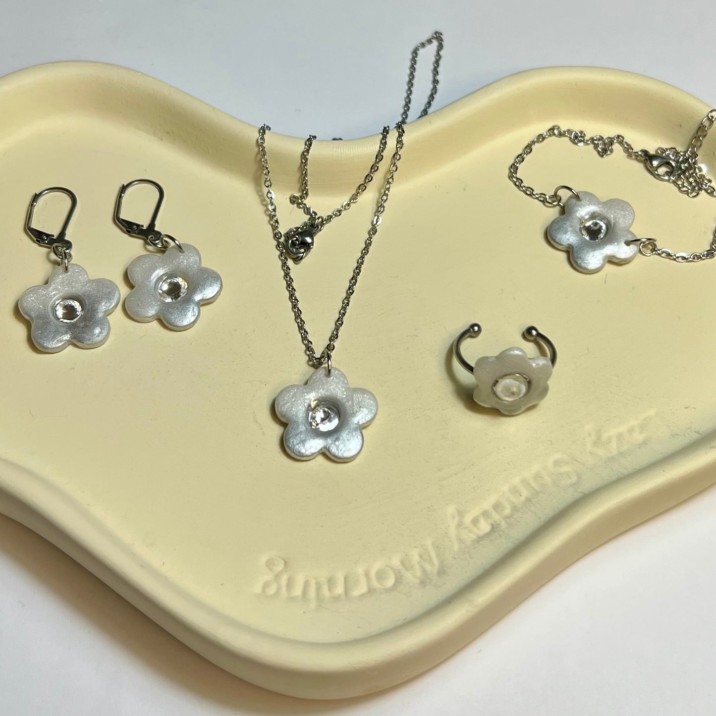 Parure Complète Acier Inoxydable & Pâte Polymère – Collier, Bracelet, Bague & Boucles Assortis | Coffret Cadeau