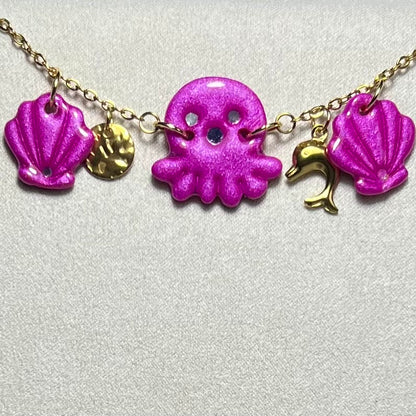 Bracelet Poulpy – Bijou marin fait main en acier inoxydable et pâte polymère métallisée (4 coloris)