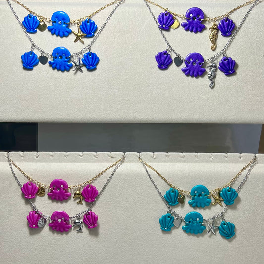 Bracelet Poulpy – Bijou marin fait main en acier inoxydable et pâte polymère métallisée (4 coloris)