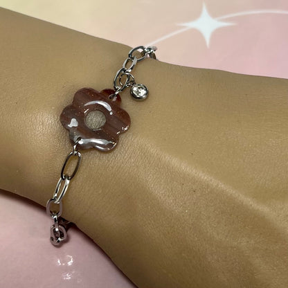 Bracelets Flora – Fleurs en pâte polymère et pierres fines/Strass sur acier inoxydable