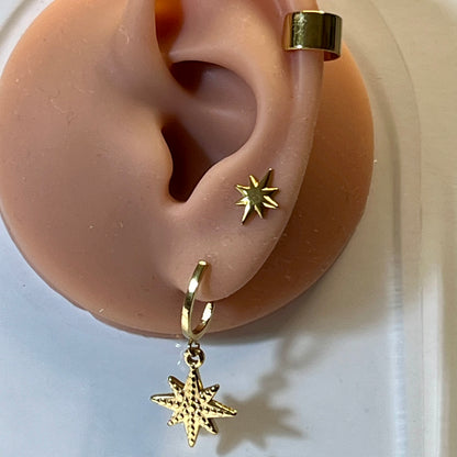 Mono Boucle d’Oreilles et Bague d'oreilles en Acier Inoxydable B053 – Doré ou Argenté | Hypoallergéniques et Résistantes à l’Eau