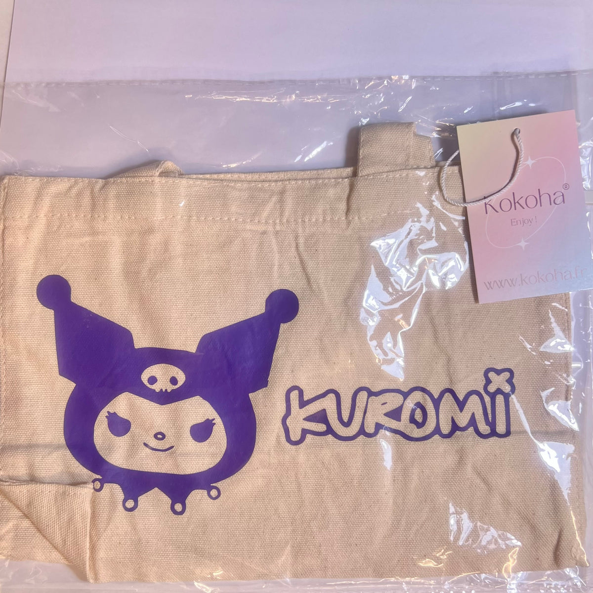Petit sac crème en coton décoré kuromi – Kokoha
