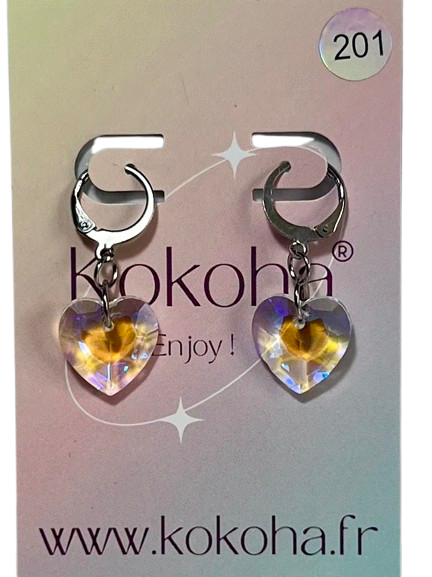 Boucles d’Oreilles Élégance Cœur Cristal en Acier Inoxydable