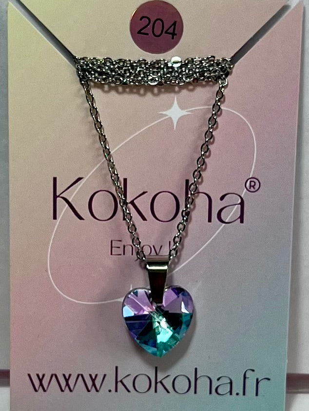 Collier Élégance cœur Cristal en Acier Inoxydable