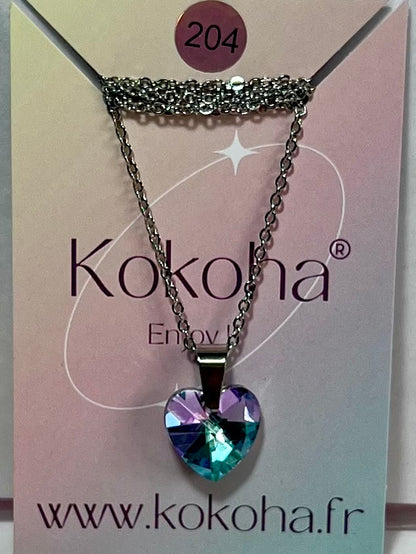 Collier Élégance cœur Cristal en Acier Inoxydable