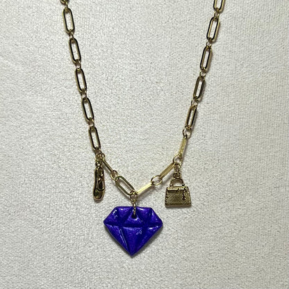 Colliers Diams  – acier inoxydable et pâte polymère – Diamant marbré ou métallisé avec charms uniques