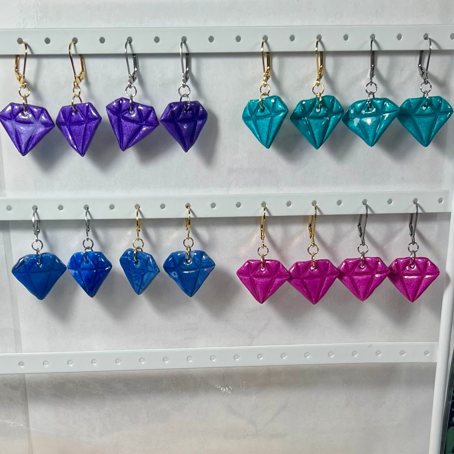 Boucles d'oreilles Diams  – acier inoxydable et pâte polymère – Diamant marbré ou métallisé