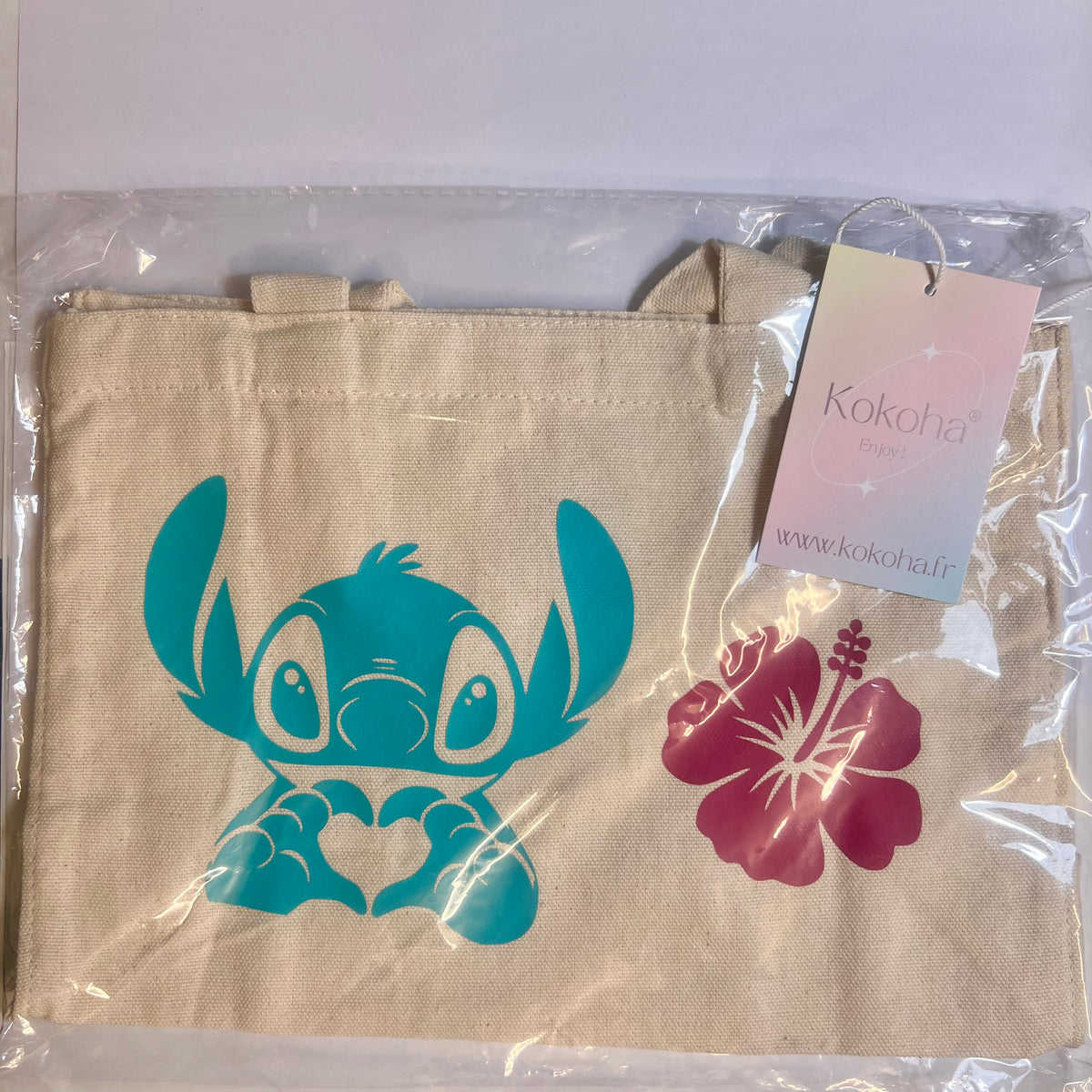 Petit sac crème en coton décoré stitch – Kokoha