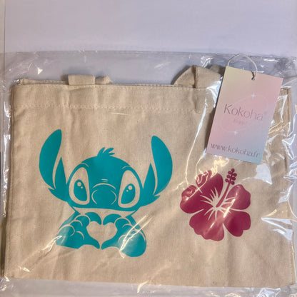 Petit sac crème en coton décoré stitch – Kokoha