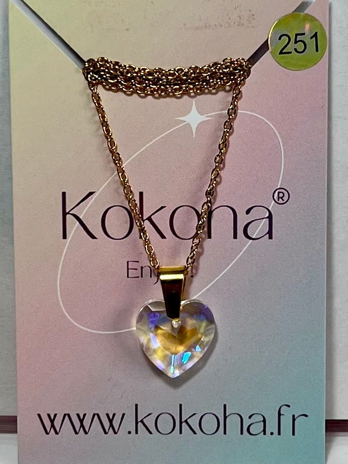 Collier Élégance cœur Cristal en Acier Inoxydable