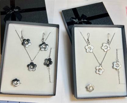 Parure Complète Acier Inoxydable & Pâte Polymère – Collier, Bracelet, Bague & Boucles Assortis | Coffret Cadeau