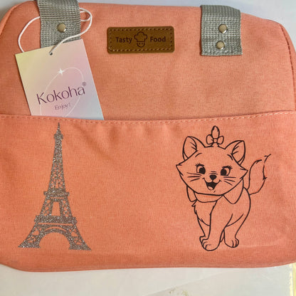 Lunch bag isotherme corail personnalisé avec motifs Marie en finition pailletée – Kokoha