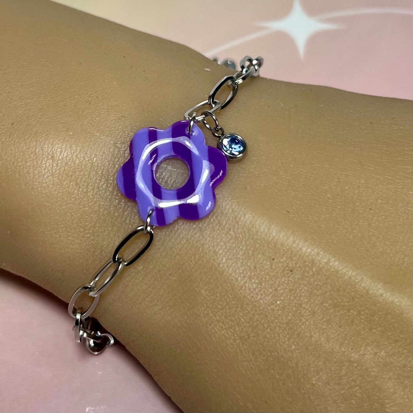 Bracelets Flora – Fleurs en pâte polymère et pierres fines/Strass sur acier inoxydable