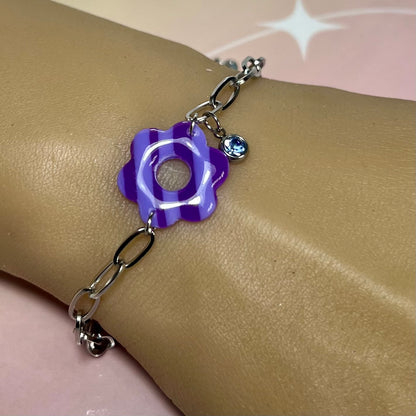 Bracelets Flora – Fleurs en pâte polymère et pierres fines/Strass sur acier inoxydable