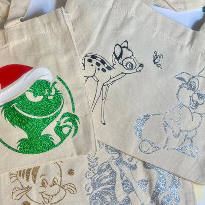 Petit sac crème en coton avec décor de texte ou personnage – Kokoha
