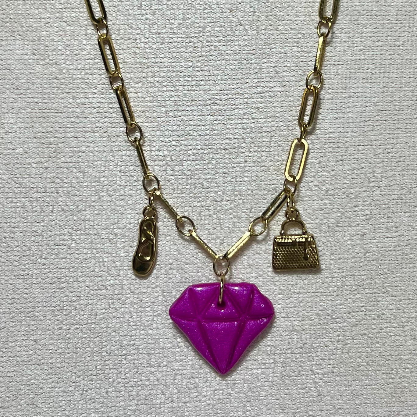 Colliers Diams  – acier inoxydable et pâte polymère – Diamant marbré ou métallisé avec charms uniques