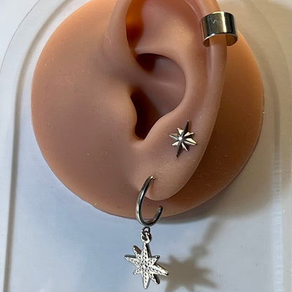 Mono Boucle d’Oreilles et Bague d'oreilles en Acier Inoxydable B053 – Doré ou Argenté | Hypoallergéniques et Résistantes à l’Eau