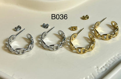 Boucles d’Oreilles en Acier Inoxydable B036 – Doré ou Argenté | Hypoallergéniques et Résistantes à l’Eau