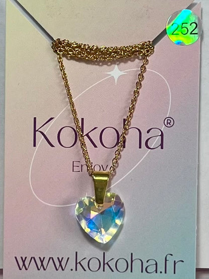 Collier Élégance cœur Cristal en Acier Inoxydable