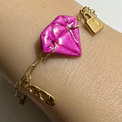 Bracelet Diams  – acier inoxydable et pâte polymère – Diamant marbré ou métallisé avec charms uniques